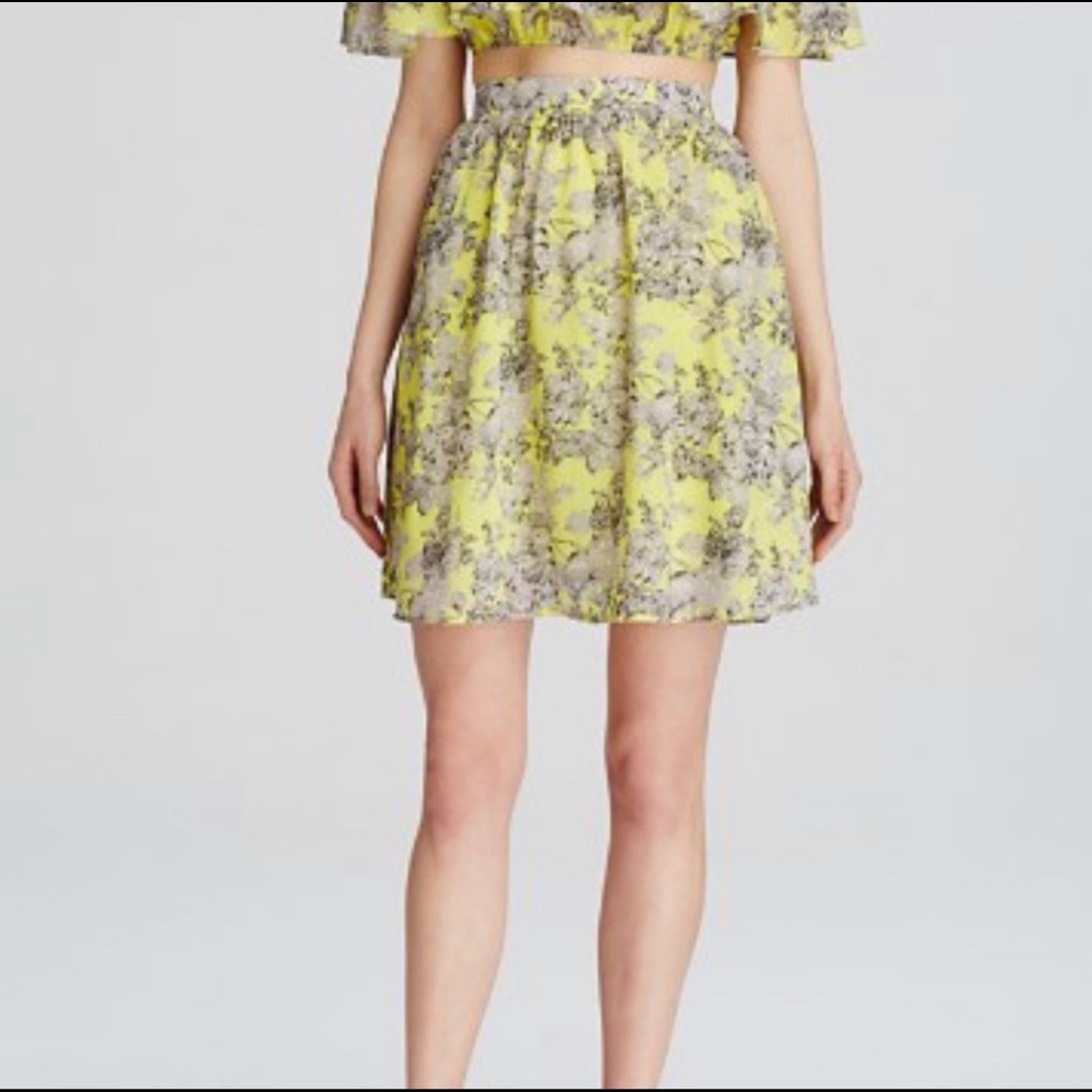 Lucy Paris Yellow & Grey Floral A-Line Skirt